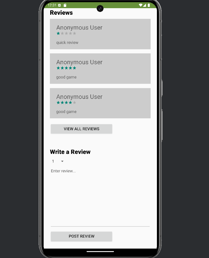 Snapshot of Arcadium; features the review section on the
                    game page