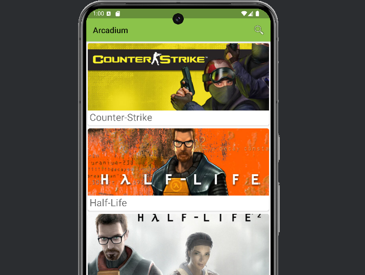 Snapshot of Arcadium; an Android app for viewing game data
                    and writing reviews